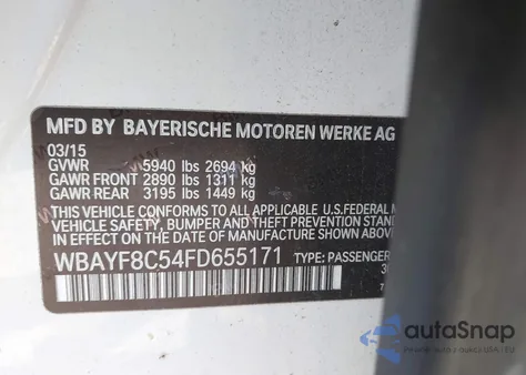 2015 BMW 750 Lxi из США, поврежденный, VIN WBAYF8C54FD655171